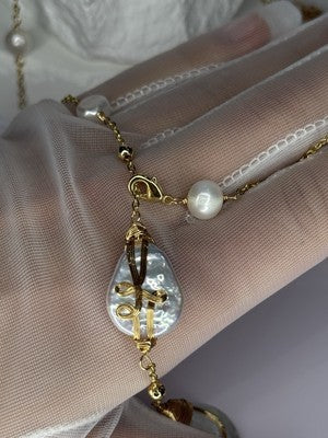 GOLD PLATED PEARL NECKLACE APPROX LENGTH 32 INCH BOTTOM OF PENDANT 4 INCH