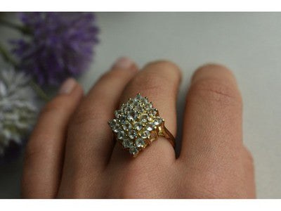 925 Sterling Silver Gold Plated Blue Spinel Ring Size 8