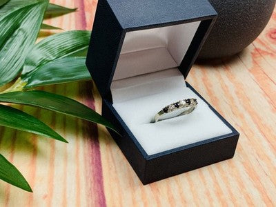 925 Sterling Silver Black Spinel & CZ Ring Size 8.5