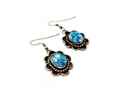 Vintage 925 Sterling Silver Mosaic Opal Earrings
