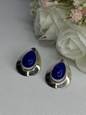 925 Sterling Silver Sodalite Earrings Length 0.95 Inch