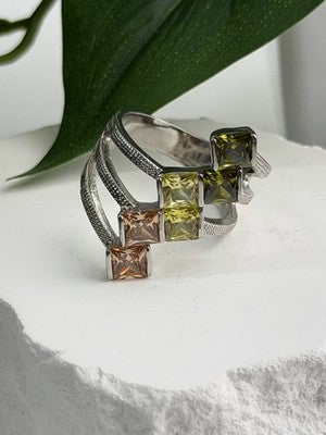 Beautiful Design 925 Sterling Silver 3 Color Spinel Ring Size 10
