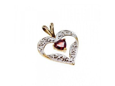 10K Yellow & White Gold Garnet "Garnet Heart" Pendant