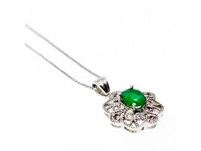 925 Sterling Silver Emerald & Beryl Chain With Pendant