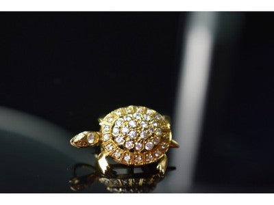 925 Sterling Silver Gold Plated CZ "Turtle" Brooch