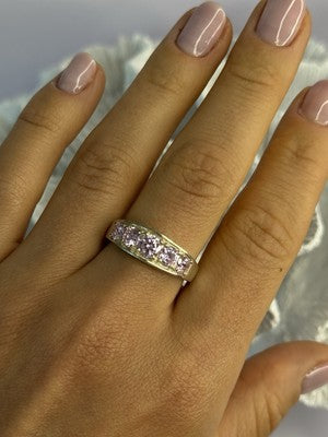 925 Sterling Silver Pink CZ Ring Size 9