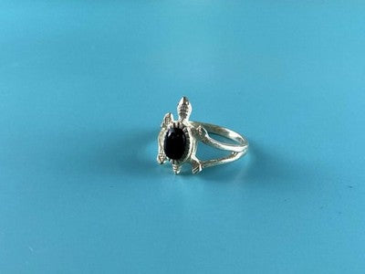 925 Sterling Silver Black Onyx "Turtle" Ring Size 5.5