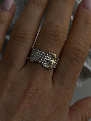 925 Sterling Silver Gold Plated Part Cz Ring Size 9