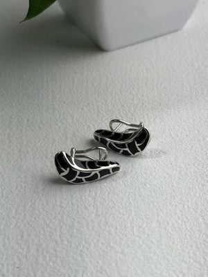 Italy Belle Etoile Coccodrillo 925 Sterling Silver Black Onyx Earrings