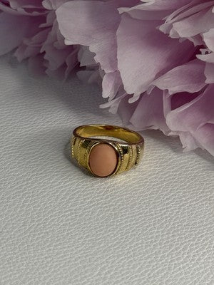 925 Sterling Silver Gold Plated Coral Ring Size 9
