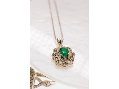 925 Sterling Silver Emerald & Beryl Chain With Pendant