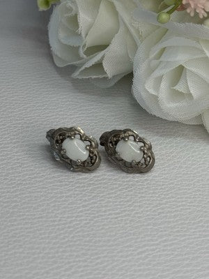Vintage 925 Sterling Silver Opal Earrings Length 0.56 Inch