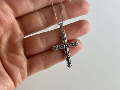 925 Sterling Silver Marcasites Chain With Cross