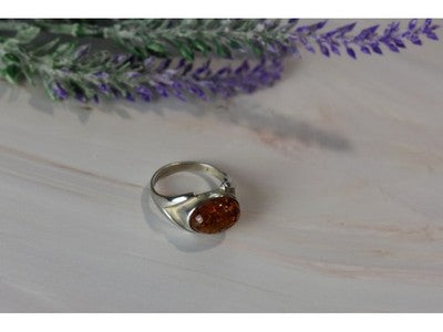 925 Sterling Silver Amber Ring Size 8.5