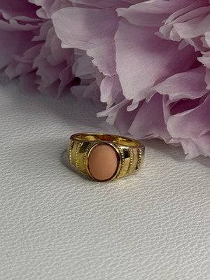 925 Sterling Silver Gold Plated Coral Ring Size 9