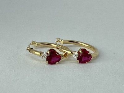 10K Yellow Gold Rubies & Diamonds Hearts Earrings