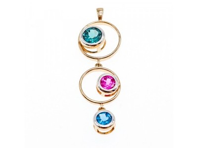 925 Sterling Silver Gold Plated Aquamarine, Topaz & Tourmaline Pendant
