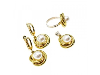 925 Sterling Silver Gold Plated Imitation Pearls Set