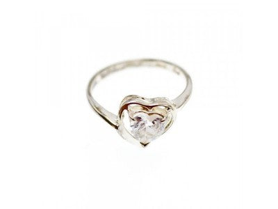 925 Sterling Silver White Topaz "Heart" Ring Size 6
