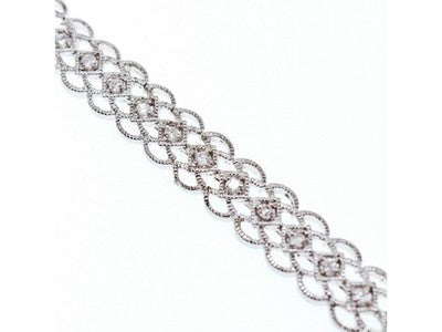 925 Sterling Silver White Topaz "Openwork" Bracelet Size 7 IN