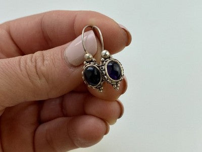 Vintage 925 Sterling Silver Agate Earrings