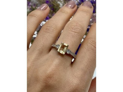 925 Sterling Silver Yellow Tourmaline & CZ Ring Size 8.5
