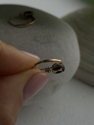 10K Yellow Gold Dark Blue Sapphire & Diamond Lever back Earrings