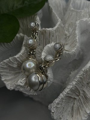 Beautiful Dangle 925 Sterling Silver White Pearls Earrings
