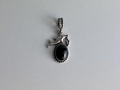 925 Sterling Silver Onyx Dolphin Pendant