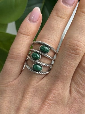 925 Sterling Silver Malachite Ring Size 7.5