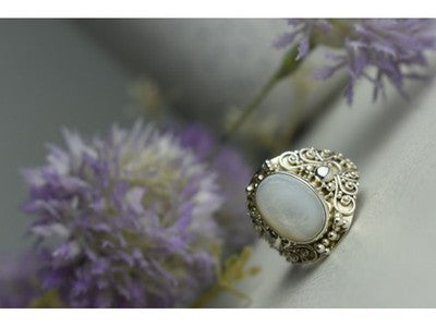 925 Sterling Silver Mother Of Pearl Openwork Ring Size 6.5