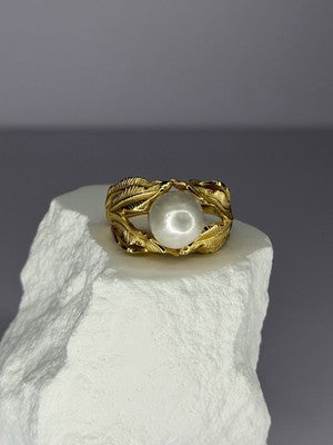 925 Sterling Silver Gold Plated Pearl Ring Size Adjustable