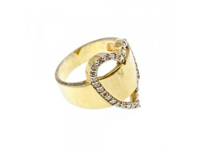 925 Sterling Silver Gold Plated CZ "Heart" Ring Size 7