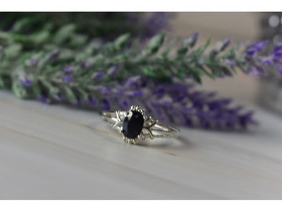 925 Sterling Silver Black Spinel Ring Size 10.25