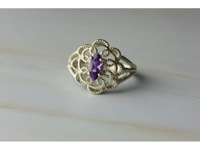 925 Sterling Silver Amethyst "Openwork" Ring Size 8