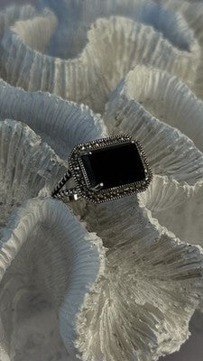 Marc 925 Sterling Silver Black Onyx Ring Size 8