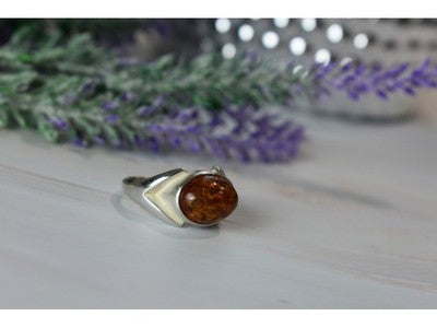925 Sterling Silver Amber Ring Size 8.5