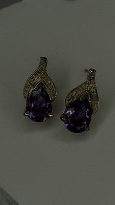 925 Sterling Silver Pear-Cut Amethyst Earrings