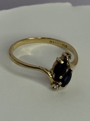 14K Yellow Gold Sapphire & Diamond Ring Size 7.5