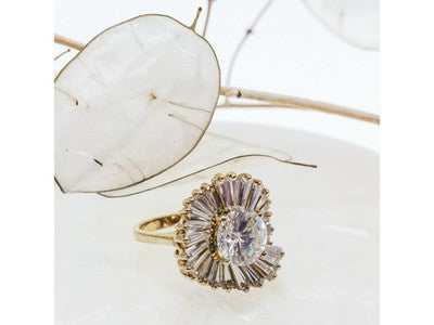 925 Sterling Silver Gold Plated CZ Ring Size 5.5