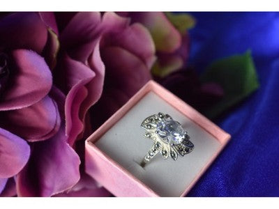 925 Sterling Silver CZ & Marcasites Ring Size 6.5