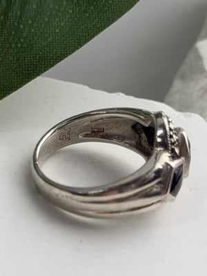 925 Sterling Silver Citrine & Onyx & Marcasite Ring Size 7