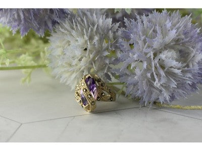 Vintage 925 Sterling Silver Purple Tourmaline & Marcasites Ring Size 6.75