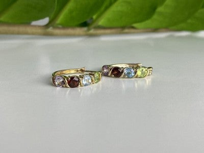 925 Sterling Silver Gold Plated Multi Gemstones Earrings