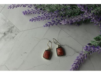 Vintage 925 Sterling Silver Red Jasper Earrings