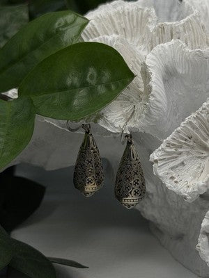 Filigree Teardrop Dangle 925 Sterling Silver Earrings