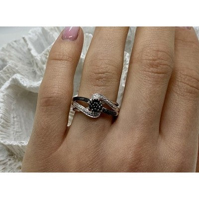 925 Sterling Silver Black Tourmaline (Sherl) "Flower" Ring Size 7