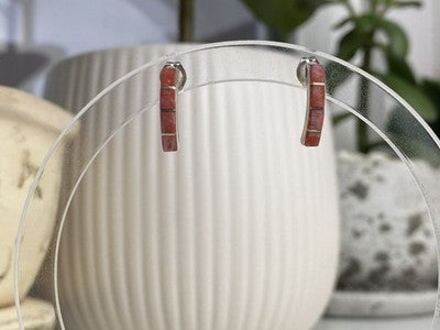 925 Sterling Silver Red Mother Of Pearl Stud Earrings