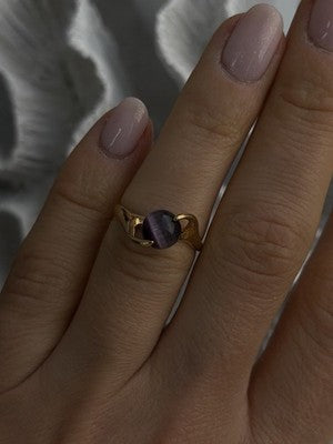 925 Sterling Silver Purple Spectrolite Cats Eye Ring Size 6