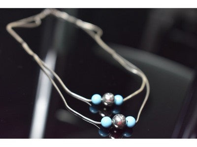 925 Sterling Silver Turquoise Imitation Necklace From two Chains Italy